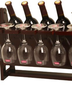 Casier à vin en Bois avec Support de Verre à vin Autonome, Support de comptoir pour Verres à vin pour Cuisine et Bar, Peut contenir 6 Verres à vin et 4 Bouteilles 19 × 9 × 14 Pouce