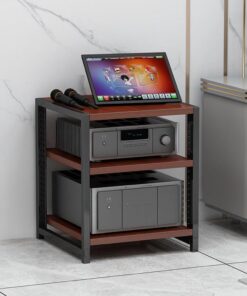 Support pour Platine Vinyle à 3 Niveaux réglable - Meuble TV en Bois sur Pied, Tour Audio Hi-FI, Rangement multimédia élégant pour platines et appareils électroniques