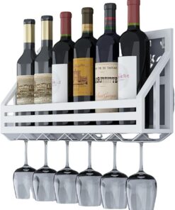 Casier à vin Mural Moderne avec Support en métal pour Verres pour Cuisine, Bar et Restaurant 60 x 25 cm (Blanc)