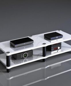 Meuble HiFi, Meuble Audio Vidéo avec Pointes de Pied Absorbant Les Chocs, Meuble stéréo, Pieds de Colonne entièrement en Acier, Meuble Rack Audio de Rangement Ouvert(37cm/14.5in)