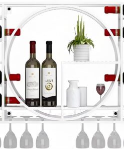 Casier à vin flottant en métal fixé au mur avec support en verre - Étagère de présentation créative pour bouteilles d'alcool pour bar à domicile, support à vin suspendu multifonctionnel, org