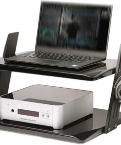 Meuble HiFi à 2 Niveaux, Meuble Audio Vidéo en Alliage d'aluminium, Meuble stéréo avec Absorption des Chocs, Meuble Rack Audio, Conception du Centre de gravité arrière, Charge Stable