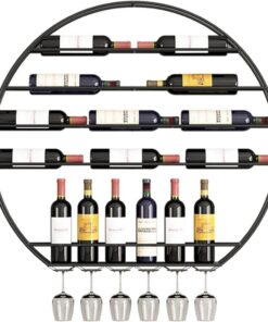 Casier à vin Industriel Mural Rond - Porte-Bouteilles de vin Flottant Moderne pour Bar de Salle à Manger - Support de Rangement pour Affichage de Photos