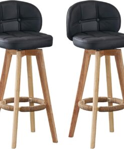 LiChA Ensemble de 2 tabourets de Bar pivotants, Tabouret de Hauteur de comptoir rembourré en Simili Cuir avec Dossier et Pieds en Bois, chaises de Bar pour îlot de Cuisine et Salle à Manger