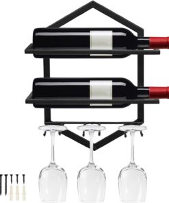 Étagère de Rangement Verticale en métal Noir pour Bouteilles de vin, Support Mural pour la Maison, la Cuisine, la Salle à Manger, Le Bar