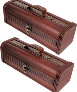 Healvian Coffret pour Bouteille de Vin Vintage en Bois et Cuir Synthétique, Étanche et Résistant à l'usure, 2 Pièces, pour Bars et Usage Commercial