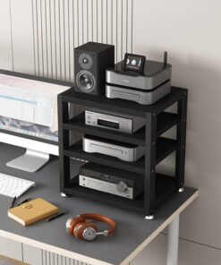 Meuble Haut-Parleur AV de Bureau à 2/3/4 Niveaux, Petit Meuble Haut-Parleur, Meuble Haut-Parleur Haute-fidélité, amplificateur de Casque, Meuble Haut-Parleur pour Lecteur CD (Noir, 4 Niveaux