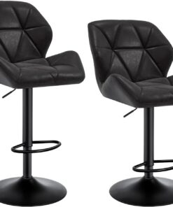 WOLTU Lot de 2 Tabourets de Bar Réglables en Hauteur, Chaises Hautes pour Bar avec Dossier, Siège Rembouré en Similicuir Pied en Métal, Noir