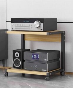 Meuble multimédia AV à 2 Niveaux, Meuble HiFi, Meuble stéréo, Tour Audio en Bois avec roulettes, étagère Audio-vidéo Moderne, Console de Jeux, étagère de Divertissement(Natural,50x40x50cm)