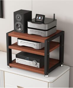 Étagère stéréo multifonctionnelle pour amplificateur de bureau, maison, bureau, audio, support pour lecteur multimédia AV avec étagères de rangement en bois et cadre en acier (couleur : C, t