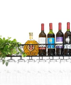 LUNEZY Porte-Bouteilles Porte-Bouteilles en Fer métallique Étagère de Rangement Gobelets en Verre à Champagne Porte-Verres à Pied Porte-Bouteille de vin pour la Famille et Le Bar (Taille