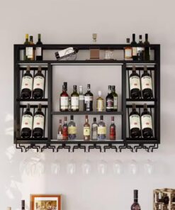 Étagères flottantes pour Bar, casier à vin Mural, présentoir à vin Mural, casier à vin avec Support à Verres à Pied, pour Maison, Restaurant, Bar (Dimensions : 100 x 25 x 70 cm)