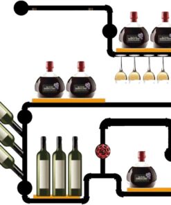 Porte Bouteille Mural Range Bouteille Etagere Murale Cuisine Casier à Bouteilles Rangement Bouteille Meuble Bar avec Porte Verres Suspendu pour Comptoir de Bar Salon Cuisine