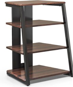 Meuble Rack Audio À 4 Niveaux, Meuble Hi FI avec Étagère pour Multiprise, Meuble Stéréo avec Étagères Réglables, Meuble Audio Vidéo avec Patins Réglables