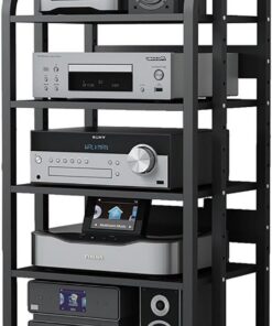 Support multimédia mobile, support audio/vidéo à 5 niveaux, armoire AV moderne avec étagère en bois réglable en hauteur, support multifonction pour lecteur DVD CD pour cinéma à domicile, bur