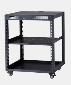 Support Audio AV, Meuble Rack Audio en Acier, Meuble Hi FI Mobile avec roulettes, Meuble Audio Vidéo avec Étagères Réglables, Capacité de Charge 300 Kg(51x48x65CM)