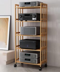 Meuble d'angle réglable pour CD/DVD, idéal pour Le Home cinéma et Les Jeux vidéo, Console en Bois (61 cm de Large x 157 cm de Haut)
