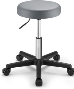SONGMICS Tabouret de Bar à Roulettes, Chaise Réglable en Hauteur, Siège Pivotant, Surface en PU, Tabouret de Travail, Salon d’Esthétique, Salon de Coiffure, Bureau, Cabinet, Gris Tourterelle LJB061G01