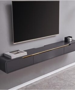 Meuble TV flottant mural minimaliste avec support de gestion des câbles pour dessous de TV - Design tendance pour décoration d'intérieur moderne
