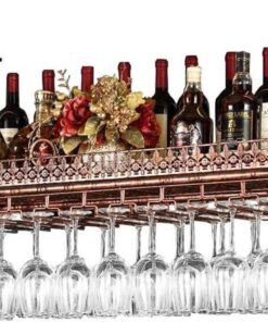Casier à vin inversé, Support de Verres de Plafond, casier à vin de Plafond en métal, Support de Verres à vin Suspendu, Hauteur et Largeur réglables pour Bars, Restaurants et Cuisines (bronz