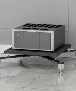 Meuble Hi FI Audio AV, Meuble Rack Audio Moderne, Design en Couches, Meuble Stéréo avec Clous Amortisseurs, Pieds en Métal, pour Lecteurs CD, Accessoires TV(Silver,1 Tier 70x70x15CM)