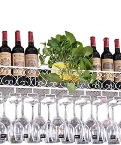 Porte-Bouteille de vin Suspendu au Plafond, métal sous étagère à vin Verres de Champagne à vin Support de Support en Verre pour Bar de Cuisine Pub Wine Decor Display (Couleur: Blan