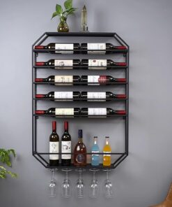 Casier à vin Mural avec Support pour Verre à vin, étagères flottantes pour Bar, Porte-Bouteilles, Support à gobelets Suspendu, présentoir de Rangement Multifonctionnel pour Le vin