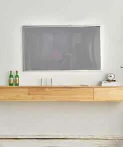 Meuble TV Mural en Bois Massif Meuble TV Flottant pour Téléviseurs Jusqu'à 70 Pouces, Console Multimédia avec Deux Tiroirs pour Salon, Chambre a Coucher, Bureau (Color : Natural, Size : 120