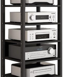 Armoires audio-vidéo hautes à 7 niveaux, meuble TV d'angle mobile/armoire de console pour lecteur de disque, support stéréo de divertissement, tour multimédia avec étagère réglable pour le s