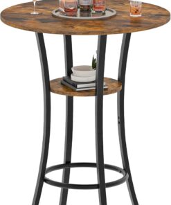 CHOEZON Table de Bar Ronde, Petite Table Haute, Mange Debout, 2 Niveaux, Table à Cocktails, Table de Bistrot, pour Cuisine, Salon, Salle de Réunion, Bar, Marron Rustique et Noir DTBT03BF