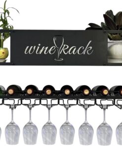 Casier à vin Mural à LED avec Rangement pour Porte-Verres, Support pour Bouteille de vin en métal, étagère de Rangement pour vin, étagères flottantes industrielles pour Bar, Salle