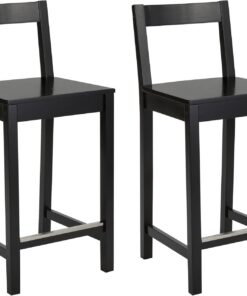 Amazon Basics Lot de 2 tabourets de comptoir de cuisine en bois noir avec un dossier, tabouret de bar et de salle à manger, montage facile, moderne, 88 cm de haut