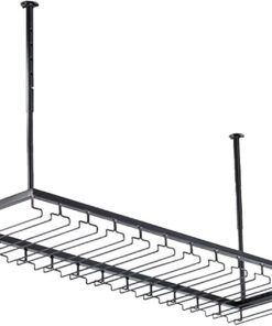 Casier à vin réglable à Suspendre au Plafond, Support pour Bouteilles en Verre, étagère décorative pour Bars, Restaurants, Cuisines, Noir (Dimensions : 80 x 35 cm)