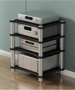 Générique Meuble multimédia à 4 Niveaux pour Composants Audio/vidéo, étagère stéréo Moderne et Autonome pour la Maison, Le Salon et la Salle de Jeux - Meuble électronique Noir élégant
