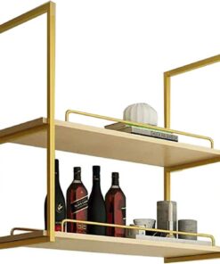 Étagère de Plafond à 2 Niveaux en Bois Massif pour Salon, étagère à vin, Support de Rangement pour décoration Suspendue pour Bar, Restaurant, Facile à Installer, épaisseur de la pl