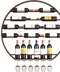 Porte-Bouteilles de vin avec Porte-Verre ， Supports d'affichage de Stockage de vin Suspendus au Mur Étagère à vin Flottante Porte-Verres à Pied pour Bar de Cuisine sous Le Meuble (