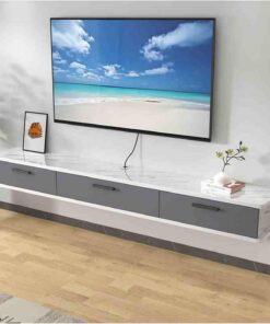 Générique Meuble TV Mural avec Rangement - Meuble TV Suspendu réglable pour Salon et Chambre, Texture élégante Blanche et Grise, différentes Tailles (180 x 22 x 20 cm)