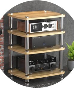Support Audio, Support d'armoire Audio Couleur Bois à 4 Niveaux, Support pour Tourne-Disque, Support MDF, Support Audio avec Pieds amortisseurs, étagère pour amplificateur de Puissance, armo