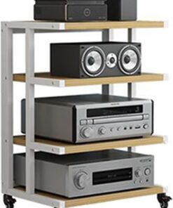 Meuble Rack Audio Ouvert, Rack Audio en Bois avec roulettes, Meuble Hi FI for Chaîne Stéréo De Divertissement, Meuble Audio Vidéo for Bureau À Domicile(4-Tier)