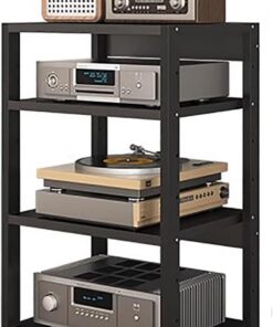Meuble Audio Robuste à 4 Niveaux avec roulettes - Étagère AV Solide pour équipement Home cinéma et stéréo - Support multimédia de 90 cm de Hauteur pour Une qualité sonore optimale