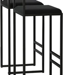 DASHADAO Lot de 2 tabourets de comptoir 65 cm, siège rembourré en Tissu Velours 25,5 Pouces avec Dossier et Pieds en métal Noir chaises de Bar pour Cuisine Salle à Manger et Salon Noir