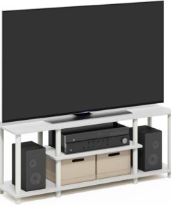 Furinno Turn-N-Tube Meuble TV, Centre Multimédia 3D À 3 Niveaux sans Outils, Console TV pour Téléviseurs Jusqu'À 50 Pouces, pour Salon Ou Chambre, Blanc