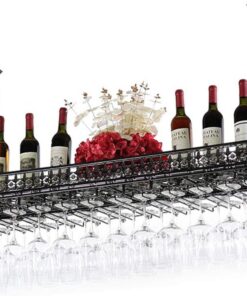 Casier à vin Industriel à Suspendre au Plafond, Support pour Verres à vin, Support pour Verres à Pied, étagère décorative à Hauteur réglable pour Bars, Restaurants, Cuisines, 2 Cou