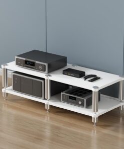 YVYKFZD Meuble HiFi AV à 2/3/4 niveaux, Meuble Rack Audio armoire de composants d'angle, Meuble Audio Vidéo ouverte avec pieds absorbant les chocs, Meuble stéréo équipement d'étagère(Size:White 2 Tier
