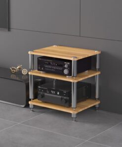 Bureau Multifonctionnel Support AV Media Rack Stéréo Armoire AV Moderne Meuble HiFi avec Étagère Meuble Audio/Vidéo Étagère À Disques pour Le Bureau La Chambre À Coucher.(Wood color,60x48x40cm)