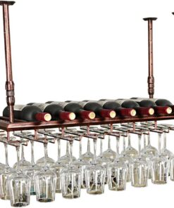 Casier à vin avec Support en Verre, Support de Plafond pour Bouteille de vin Vintage [Hauteur réglable] Support de Verres à Pied étagère de décoration pour Bars, Restaurants, cuisi