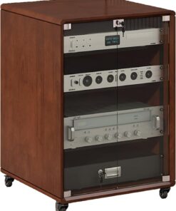 Support multimédia Meuble HiFi, Meuble Rack Audio, Portes en Verre trempé, Meuble stéréo avec étagères réglables, Meuble Audio Vidéo, Rack Audio(83.6cm/32.9in)
