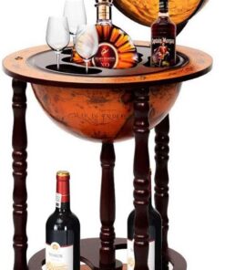 Generisch Bar Globe terrestre en Eucalyptus - Chariot de Bar avec roulettes - Style rétro - pour Verres à vin et Bouteilles de vin (Marron)
