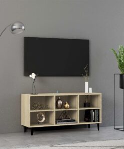 ZXLIHS Meuble TV avec Pieds en métal, Meuble TV de Rangement en Bois d'ingénierie, Buffet de Style Industriel avec 6 Compartiments, pour Salon, Finition chêne oma, 103,5x30x50 cm