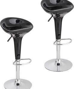 Baroni Home Lot de 2 Tabourets Bar Pivotant Hauteur Réglable, Assise en Plastique, Base Chromée avec Repose-Pieds et Fond Anti-Rayures, Tabouret de Cuisine et Péninsule, 40x45x59–79 cm, Noir 2 pièces